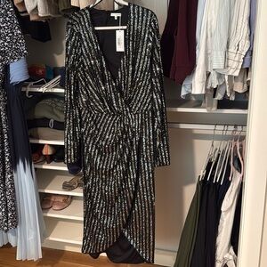 Baltic Born Black and Silver Sequin Midi Dress